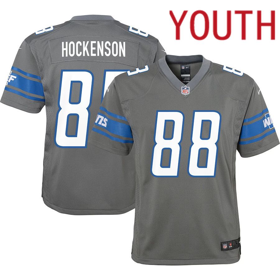 Youth Detroit Lions #88 T.J. Hockenson Nike Silver Team Game NFL Jersey->detroit lions->NFL Jersey